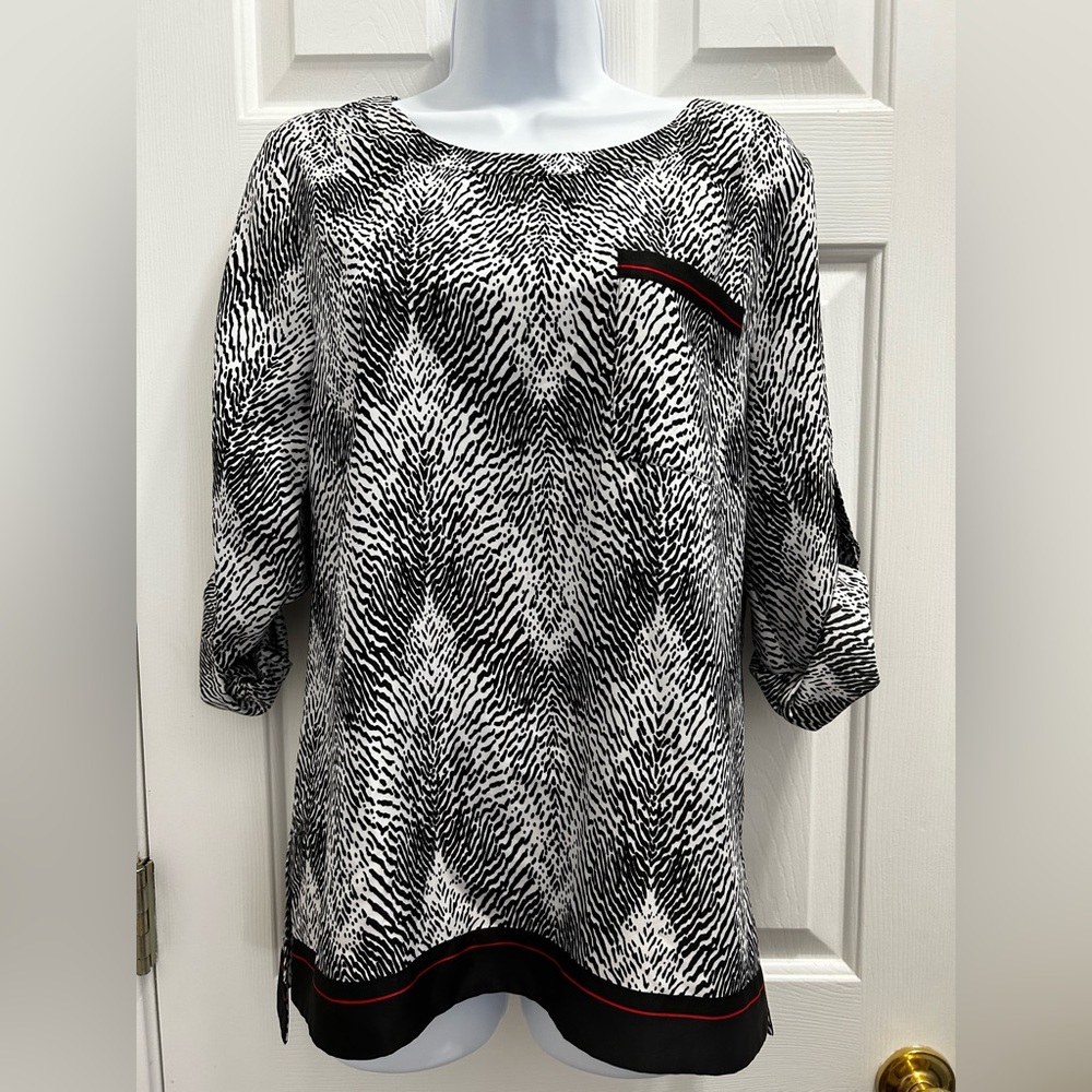 Anne Klein Women's Animal Print Blouse with Front Pocket size Small